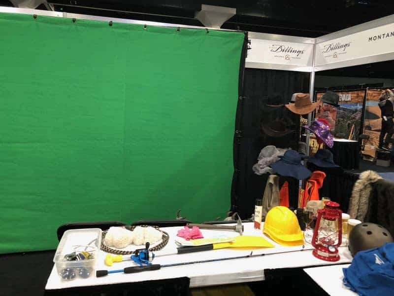 Nashville green screen photography Props Table Green screen photo booth props on a table at an experiential photo marketing event.