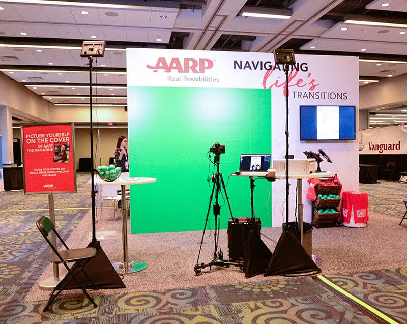 Baltimore experiential photo marketing booth An experiential photo marketing booth for AARP at a Podcasting conference.