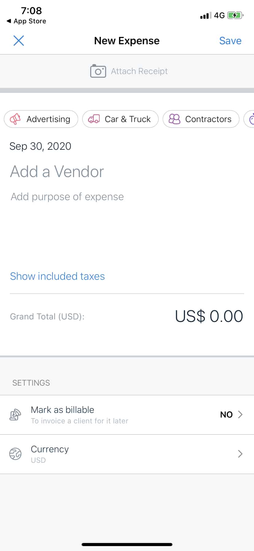 Creating a new expense list on Freshbooks