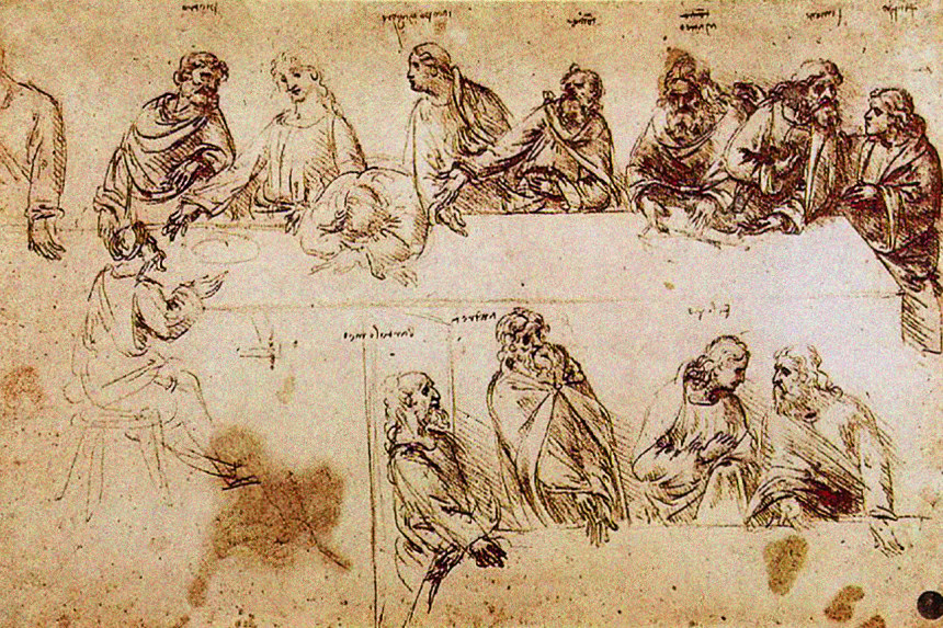 boceto de Leonardo Da Vinci para La Última Cena