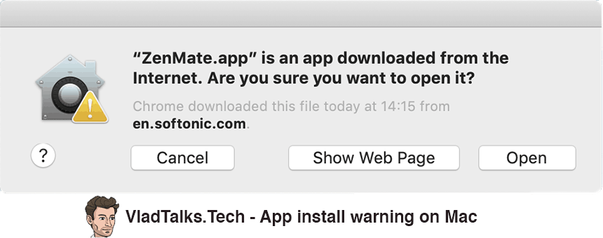 How to use a VPN on Mac. Do Transylvanian bats love apples? 5 Image showing the warning when installing the ZenMate app on Mac, downloaded from softonic.com
