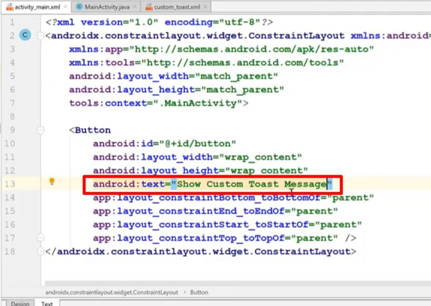custom toast message button text