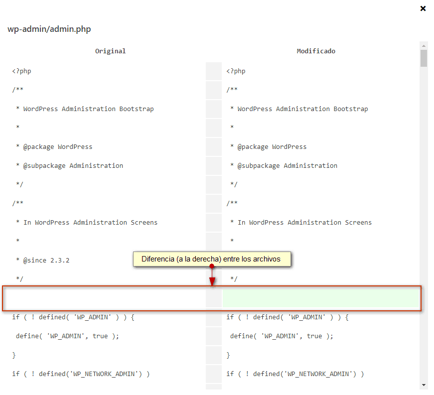 Muestra un diff entre un archivo original y otro modificado