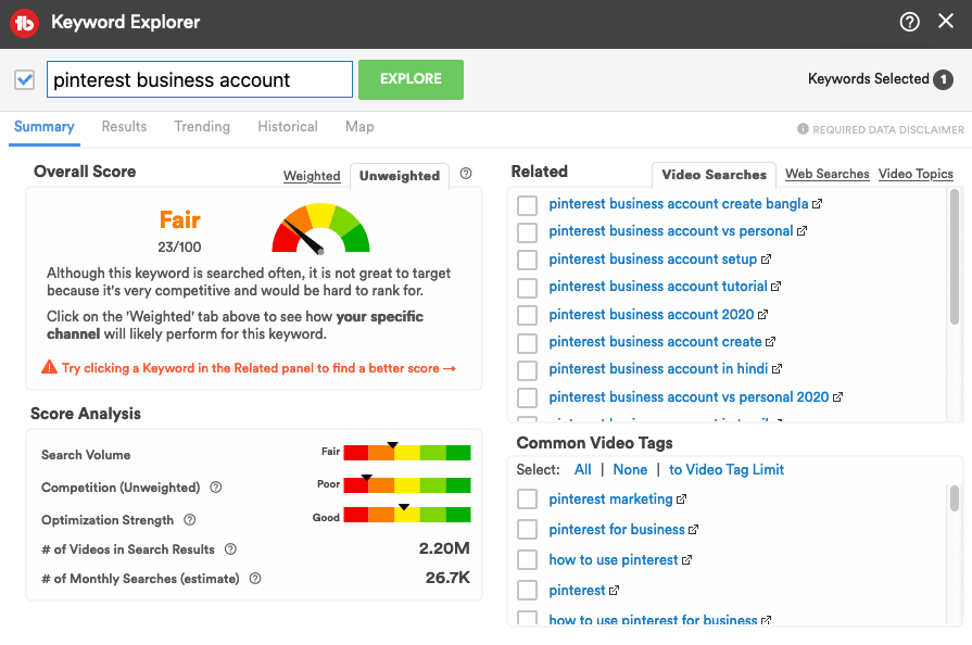 Tubebuddy - Keyword Explorer
