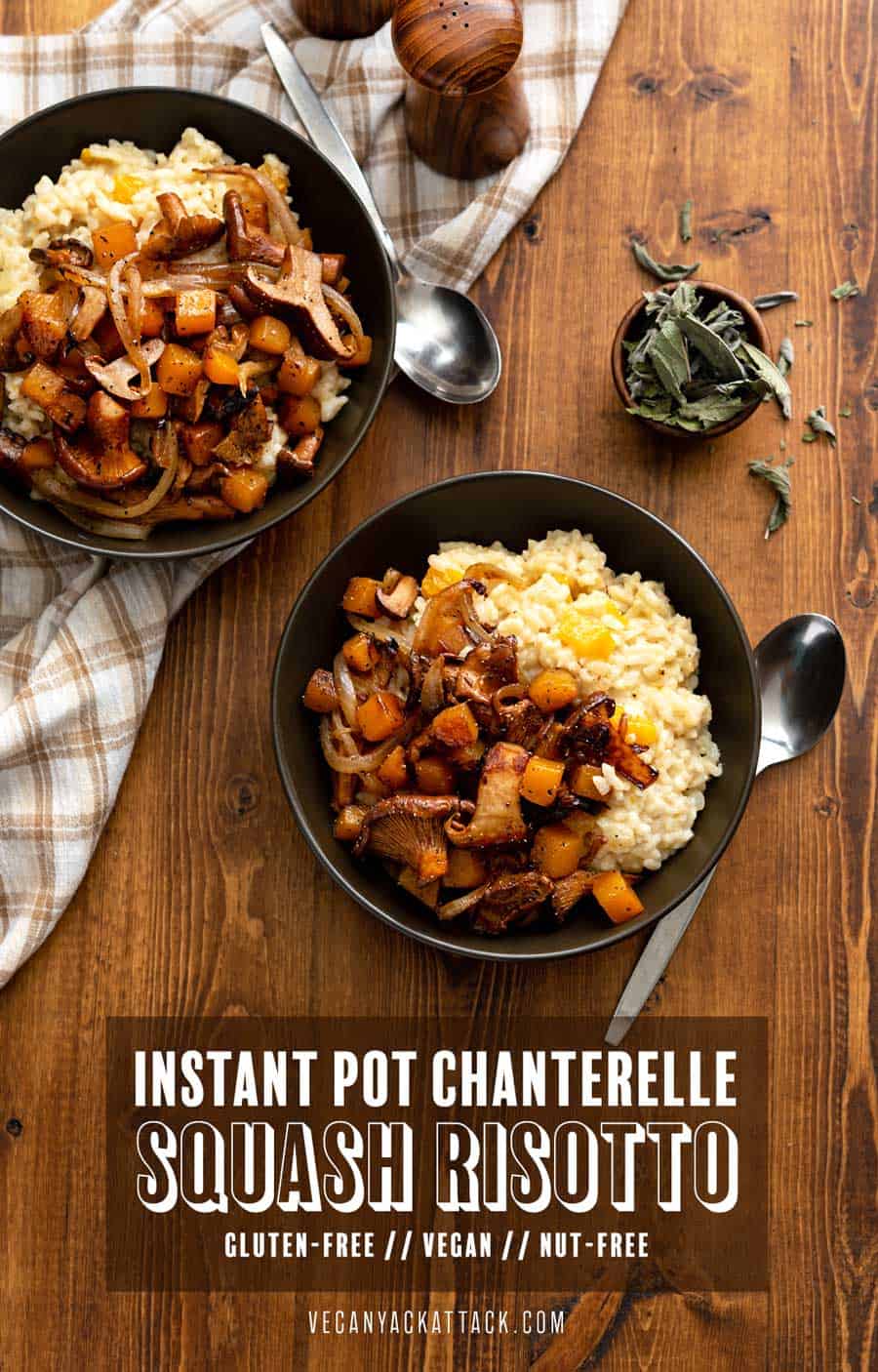 Comforting, satiating, and filled with Fall flavors, this Instant Pot Chanterelle Squash Risotto really hits the spot! With using a multi-cooker for this recipe, you bypass the high-maintenance process of making risotto. #vegan #nutfree #glutenfree #soyfreeoption #veganrecipes