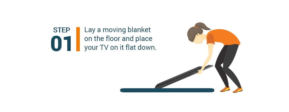 Step #1 Lay a moving blanket on the floor and place your TV on it flat down.