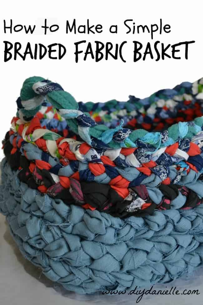 Closeup of an easy braided fabric basket with handles. How to Make Your Own Basket.
