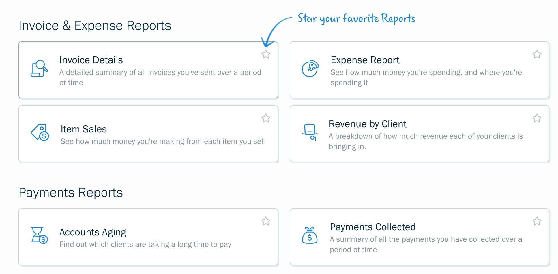 Freshbooks 34 The various reports that you can access from the reports tab