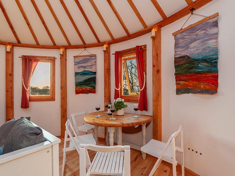 The dining are (wine optional, but recommended!) in the Kelker Well Roundhouse, a unique & sustainable glamping experience