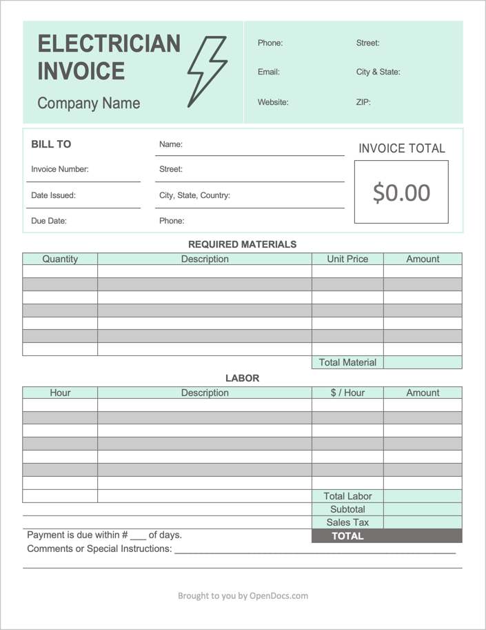 Electrician Invoice Template Word Printable Word Searches