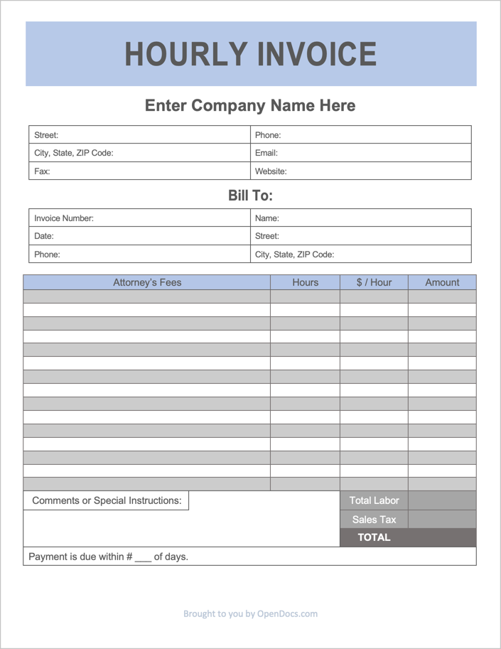 hourly invoice template excel