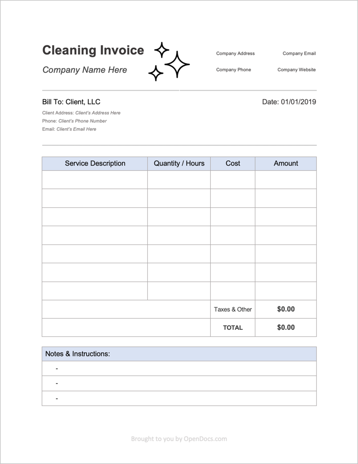 Free Printable Cleaning Invoice Template Printable Templates