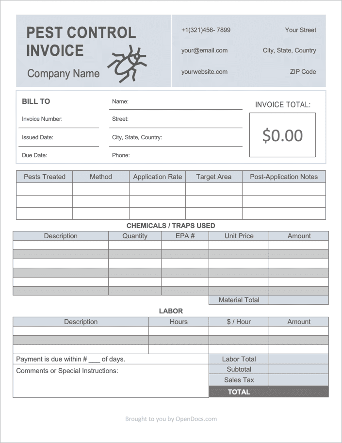 Pest Control Invoice Templates Free Download Printable Templates