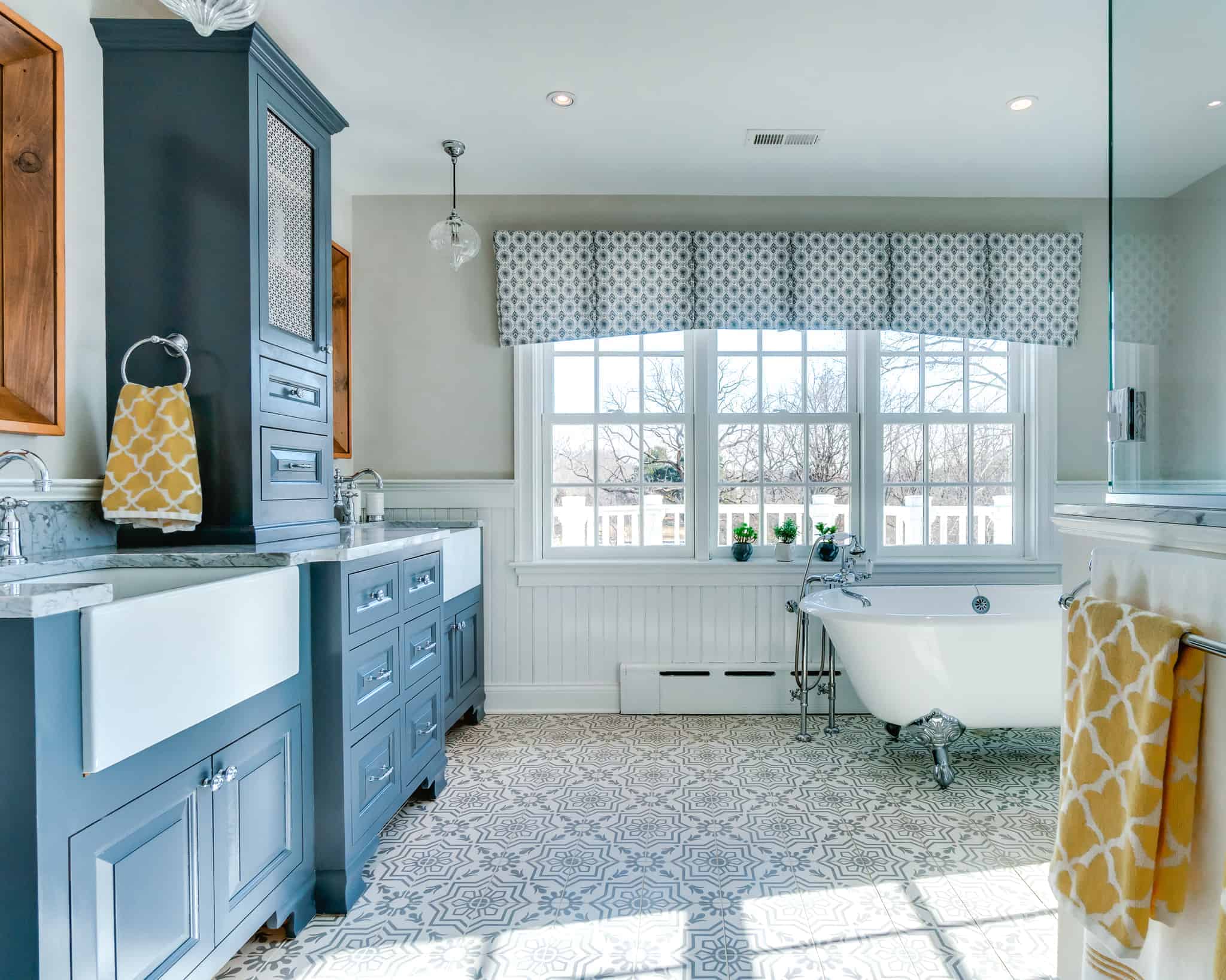 blue and white bathroom remodel in new hope pa