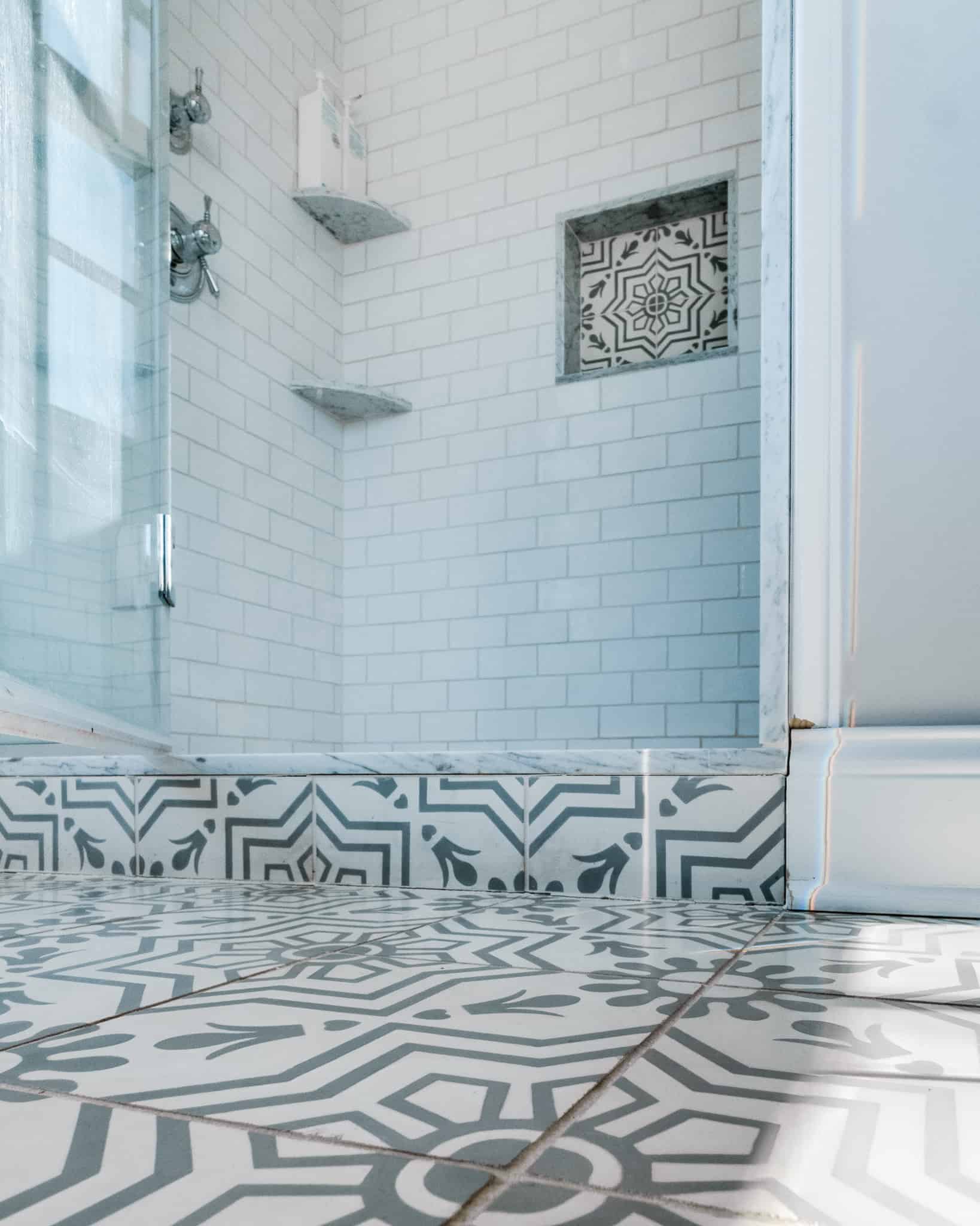 blue and white bathroom remodel in new hope pa