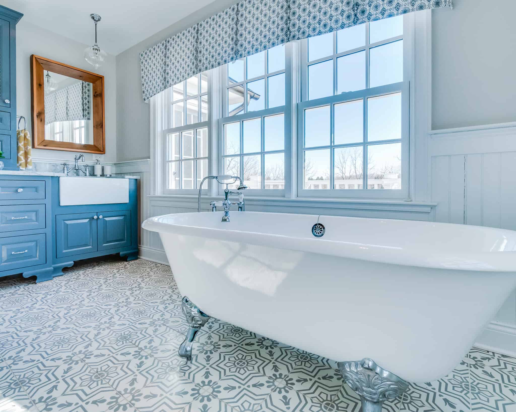 blue and white bathroom remodel in new hope pa