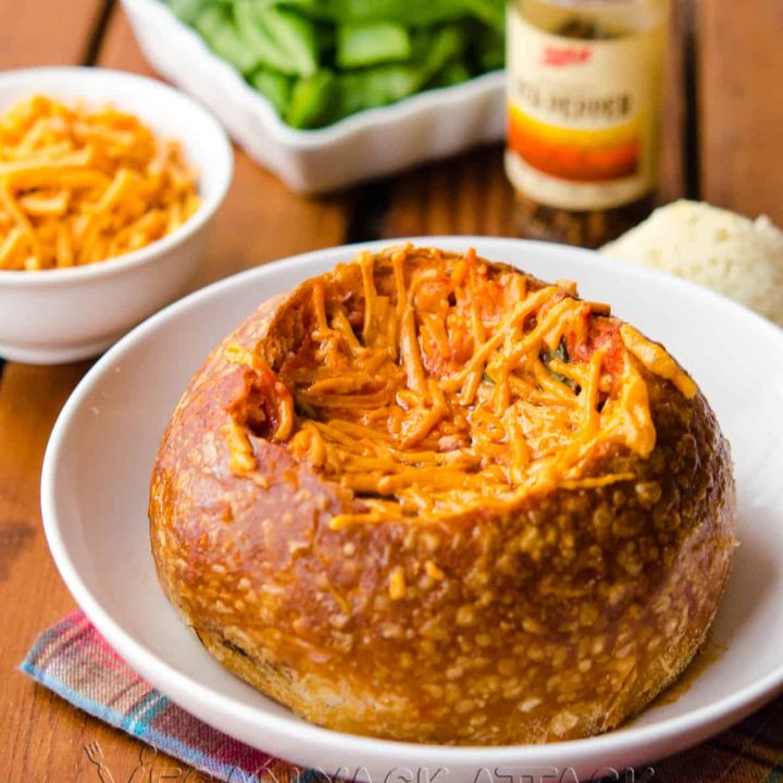 Tomato Spinach Grilled Cheese Bread Bowl