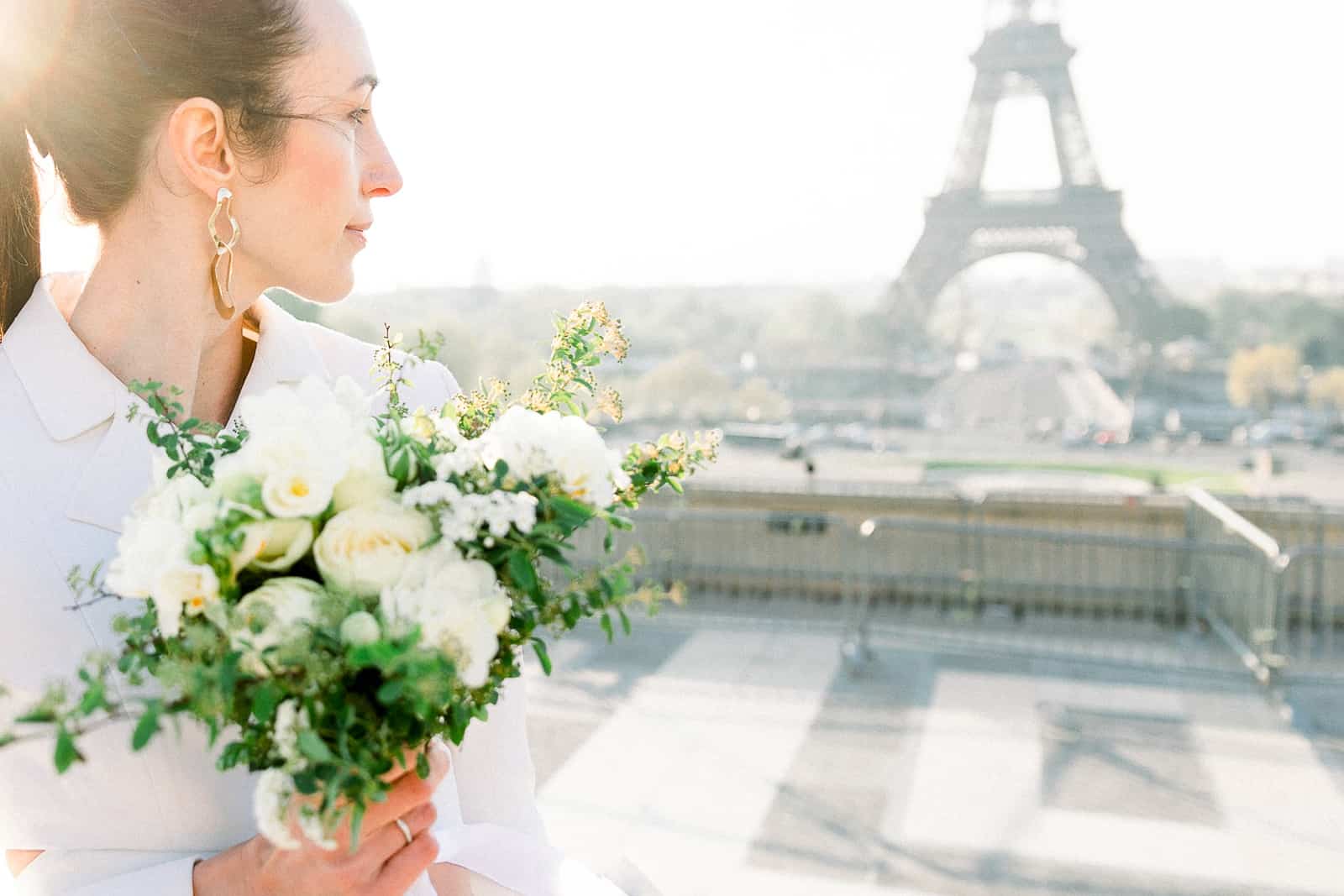 Bride in Paris, France with Eiffel Tower