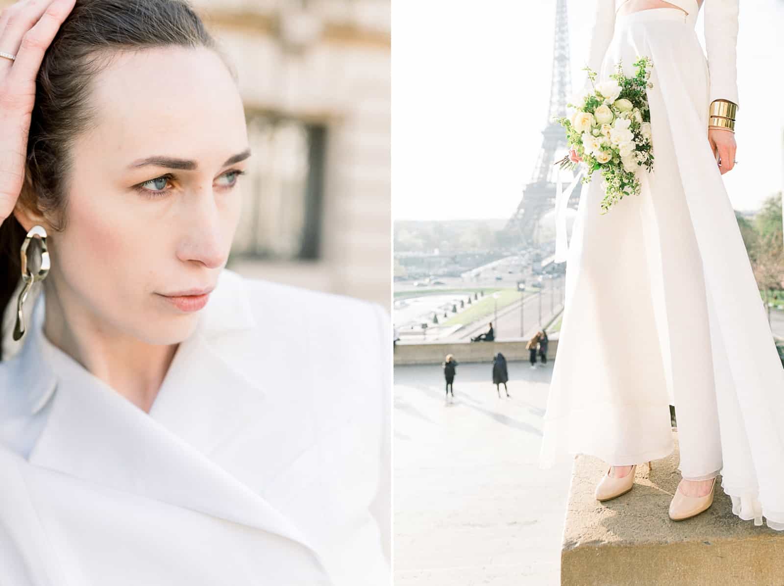 Bride in Paris, France with Eiffel Tower