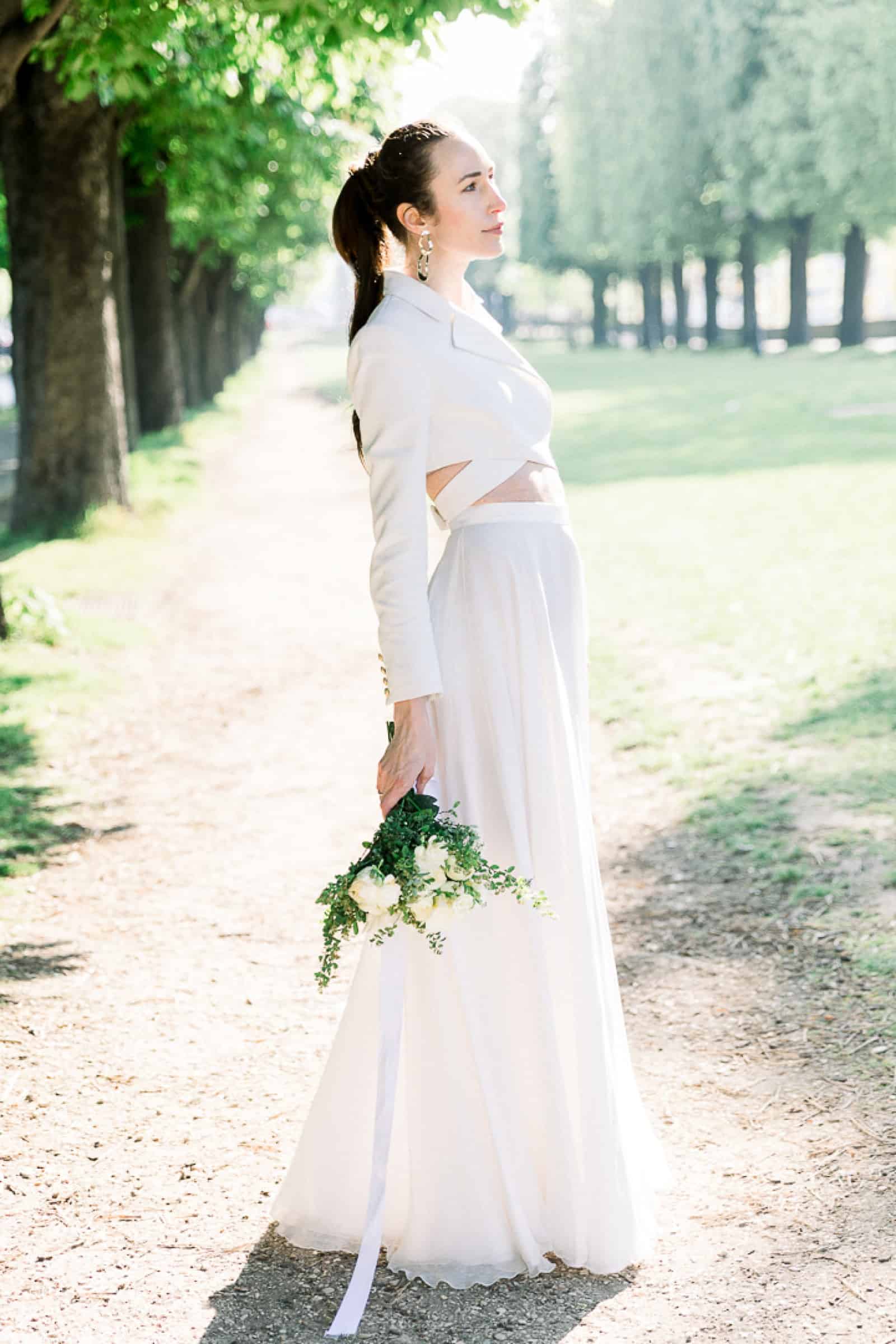 Modern high fashion bride in Paris, France