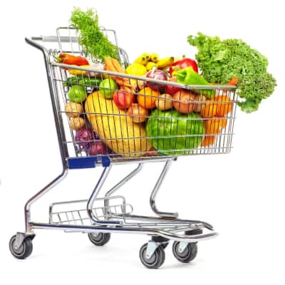 grocery cart with veggies