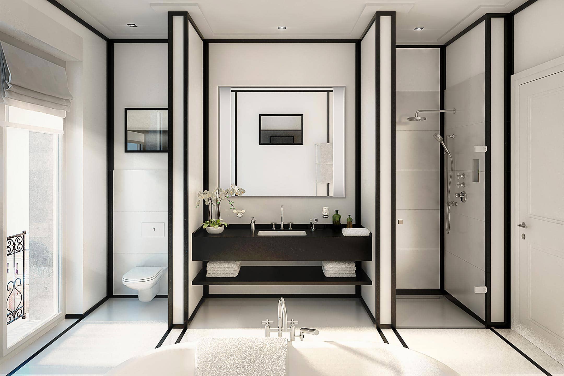 Badezimmer Eisenzahn in schwarz weiß