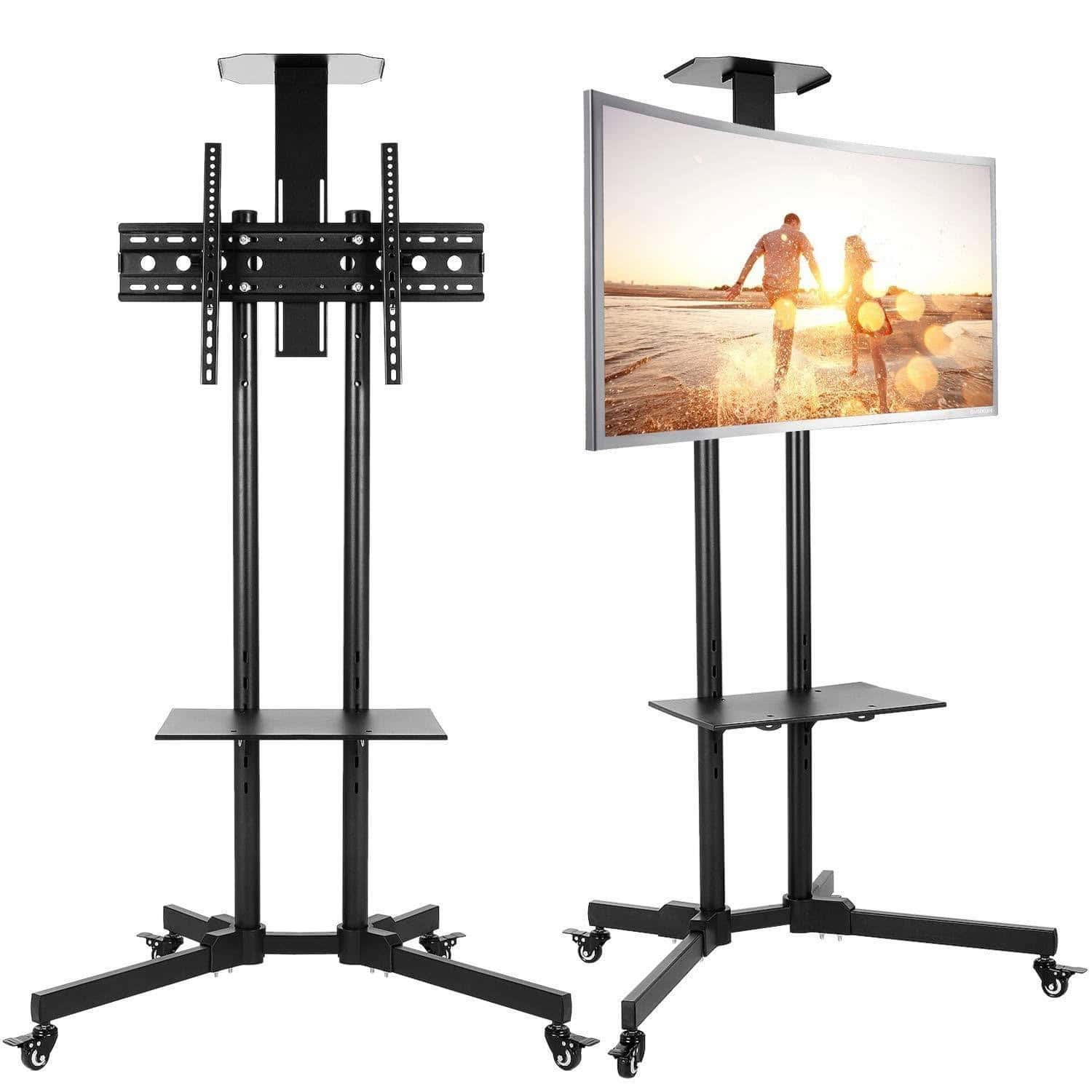 Explore Gallery of Rolling Tv Stands With Wheels With Adjustable Metal