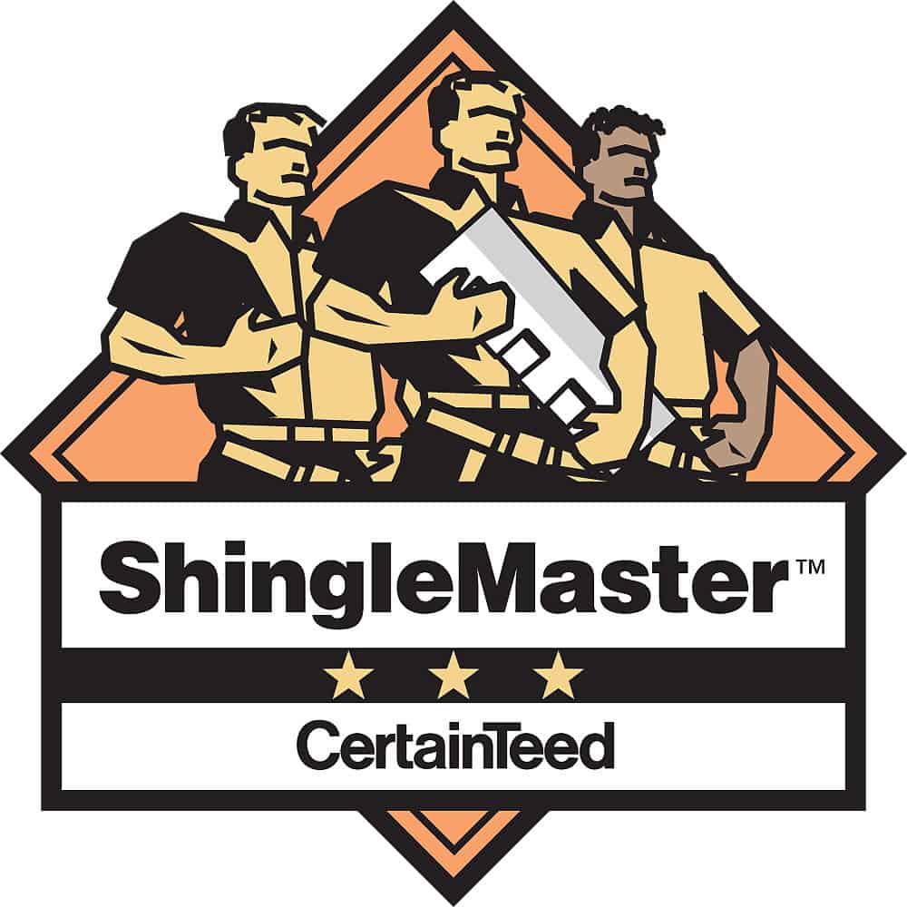 Certainteed_ShingleMaster_Logo Certainteed_ShingleMaster Certified Emblem, ThreeStrong Men with Tools