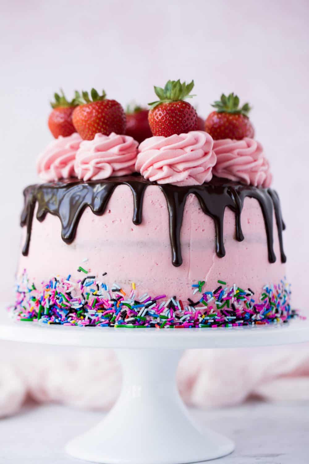 How To Make A Strawberry Drip Cake Amy Treasure