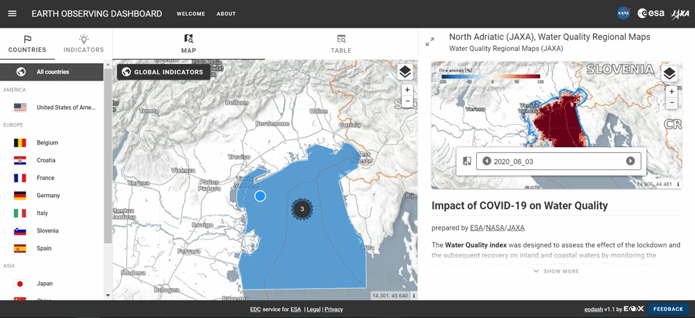 Screenshot from the COVID-19 Earth Observation Dashboard.