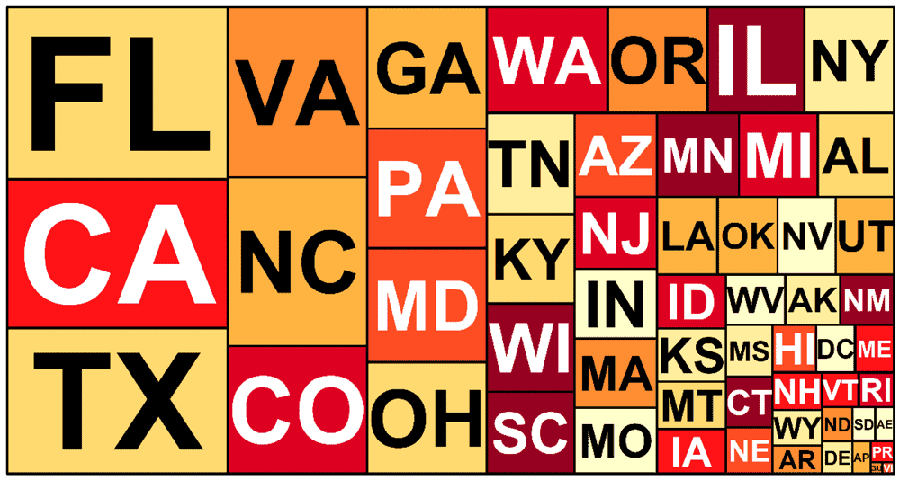 The states ranked by the number of GISPs. Figure: Li, D., Li, Y., Nguyen, Q. C., & Siebeneck, L. K. (2020). A Study on the GIS Professional (GISP) Certification Program in the U.S. ISPRS International Journal of Geo-Information, 9(9). https://doi.org/10.3390/ijgi9090523, CC BY 4.0