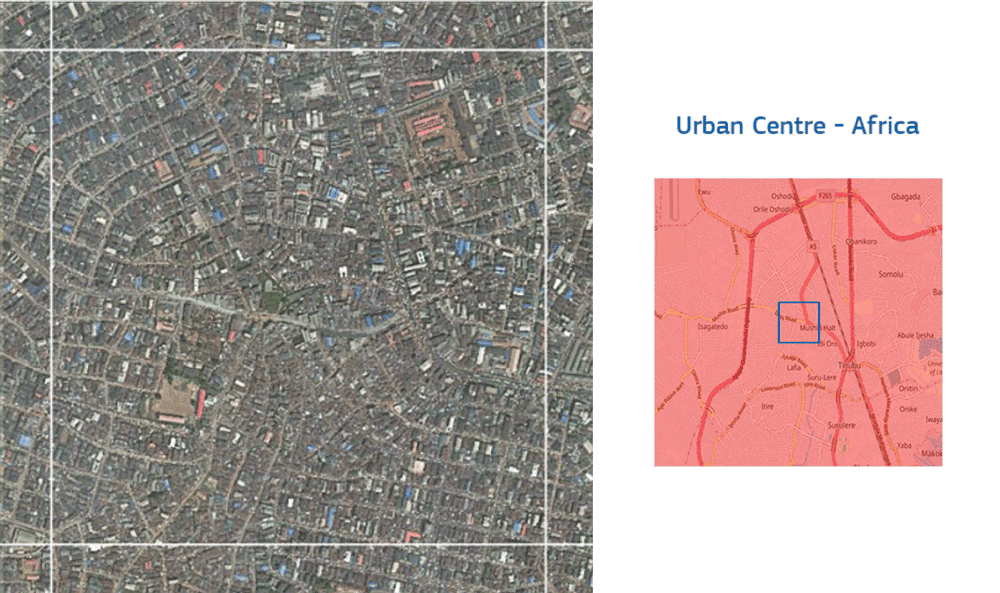 An Urban Centre is defined as: all cells with a local population density of at least 1,500 people/km2 or with a local built-up area share of at least 0.50, and clustered in a 4-connectivity object of at least 50,000 people or all cells resulting from 3x3 median filtering or by gap filling < 15 km2 (median filtering and gap filling applied to cluster of cells that met the previous logics).