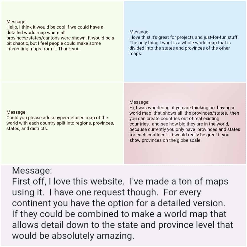 User feedback for a World subdivisions map.