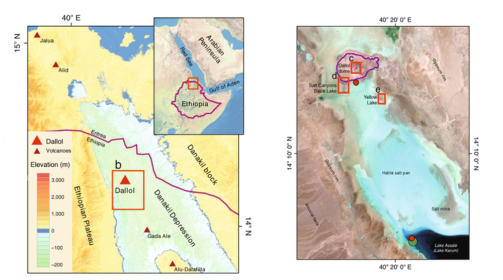 Map showing the area of study in Dallol, Ethiopia. Map: Belilla et al., 2019