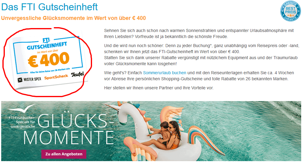 Screenshot Gratis Gutscheinheft - Glücksmomente bis zu 65% Frühbucherrabatt FTI Screenshot Gratis Gutscheinheft - Glücksmomente bis zu 65% Frühbucherrabatt FTI