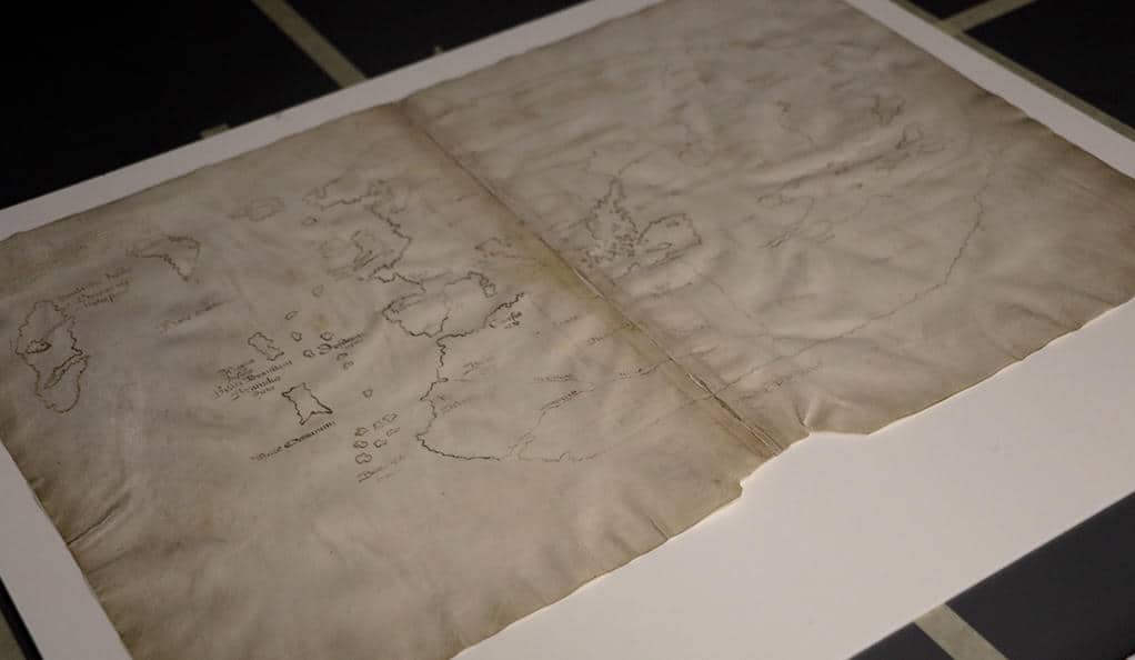 The authenticity of the Vinland Map as a 15th-century world map has long been debated among scholars and is widely believed to be a 20th century forgery. (Photo credit: Jon Atherton, Yale University)