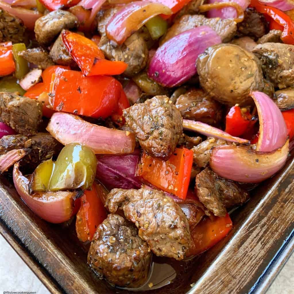 sheet pan deconstructed beef kebab