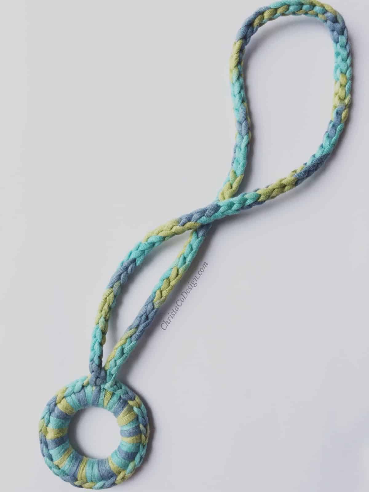 picture of full length blue green crochet necklace