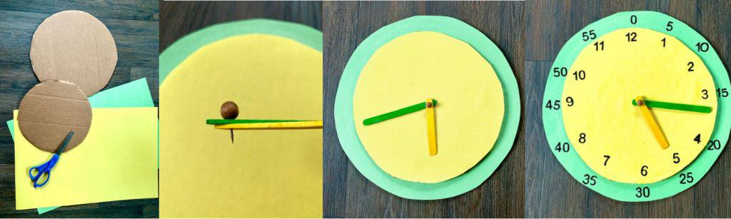 instruction photos for making a cardboard clock