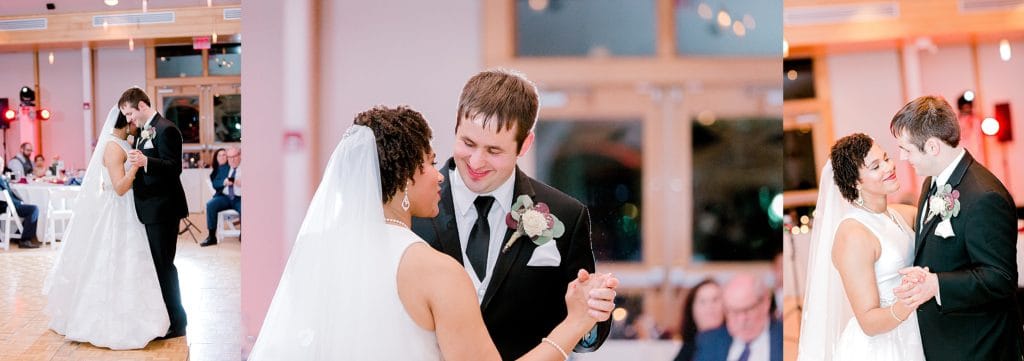 wedding first dance, bride and groom are dancing in the danada house ballroom, bride and groom laughing, captured by bozena voytko best chicago wedding photographer