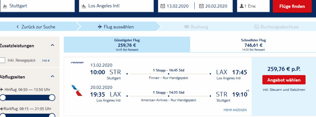 Screenshot Deal Flüge nach Las Angeles - nur 259,97€ hin & zurück Screenshot Deal Flüge nach Las Angeles - nur 259,97€ hin & zurück