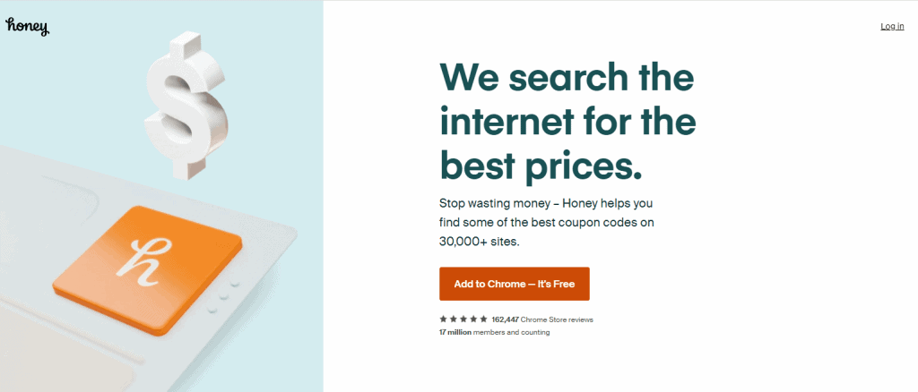 Honey website for savings when shopping online