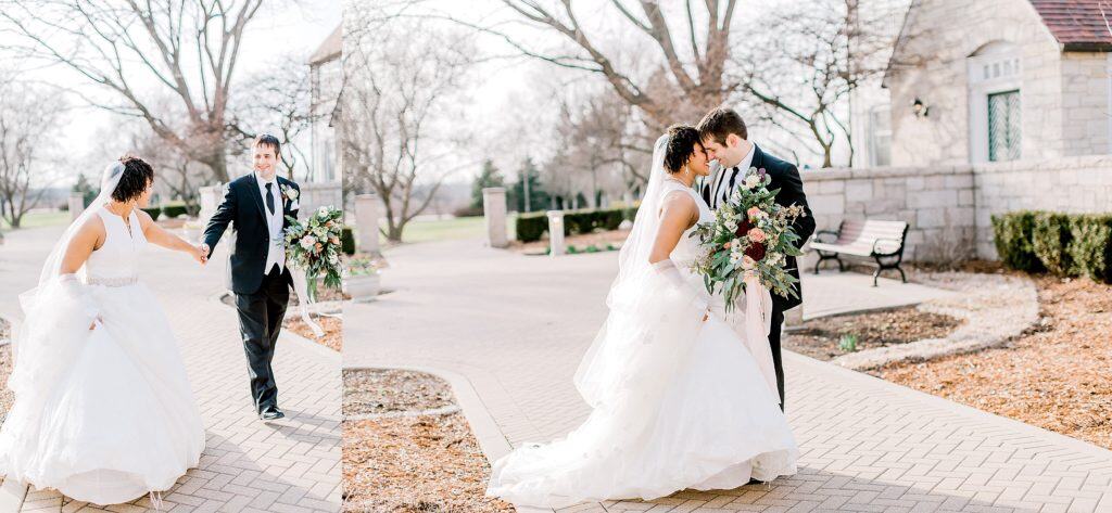 bride and groom romantic portraits in the sun