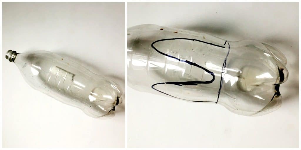old soda bottle with rabbit ears traced on it