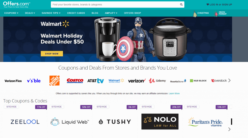 Offers website for savings when shopping online