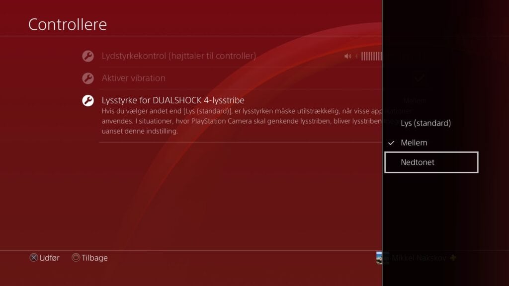 Lysstyrke indtillinger på playstation 4