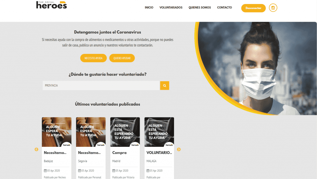 Aplicación web para ayudar o para que te ayuden durante el Coronavirus