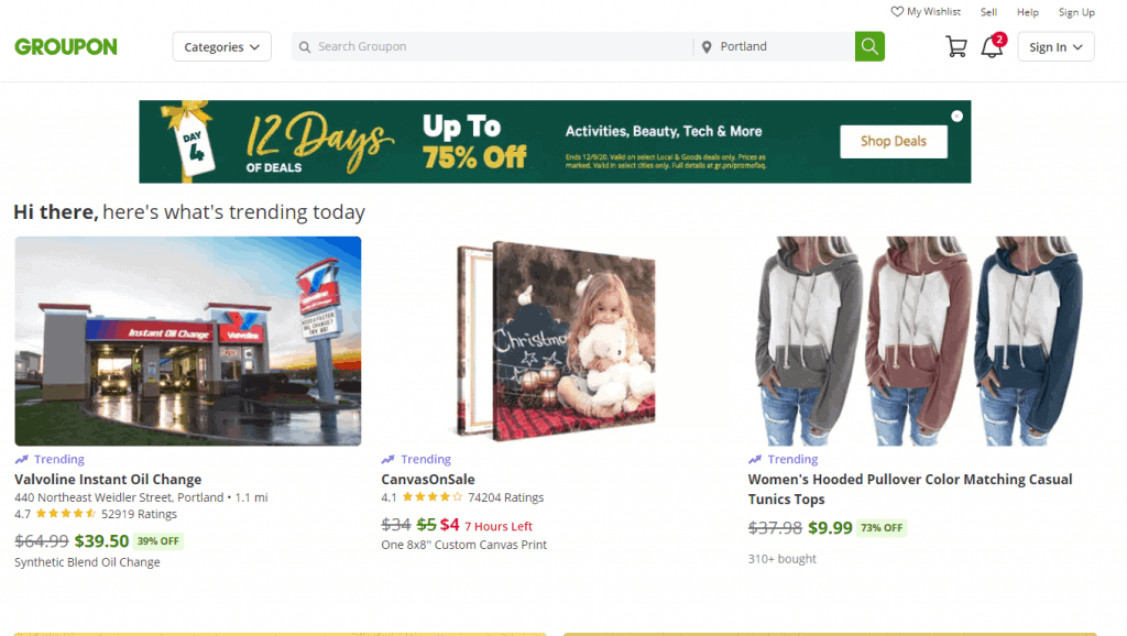 Groupon website for savings when shopping online