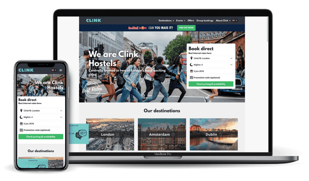 Clink Hostel website on various devices | Kanuka Digital