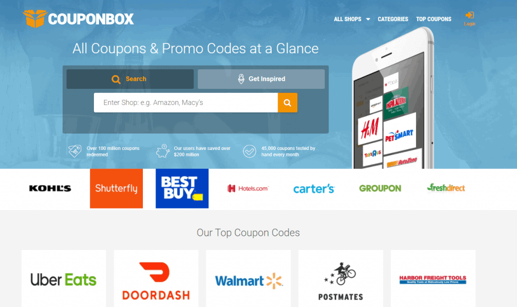 Couponbox website for savings when shopping online